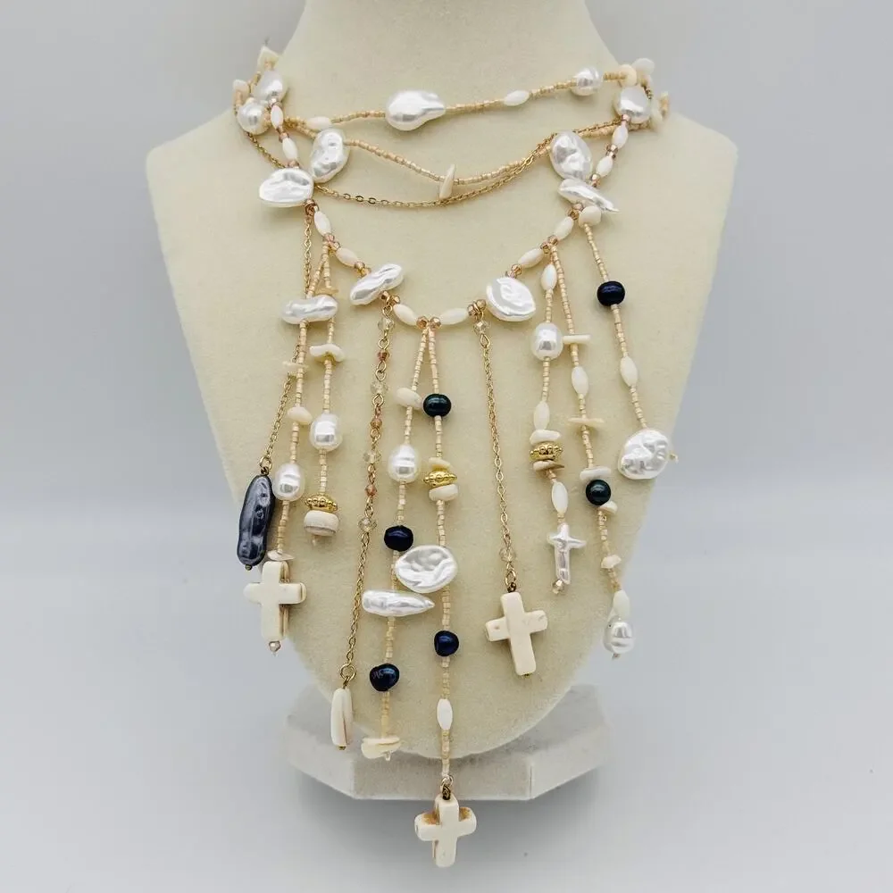 Free People Ariana Ost Something Beautiful Layered Cross Statement Necklace NWT - Picture 1 of 11